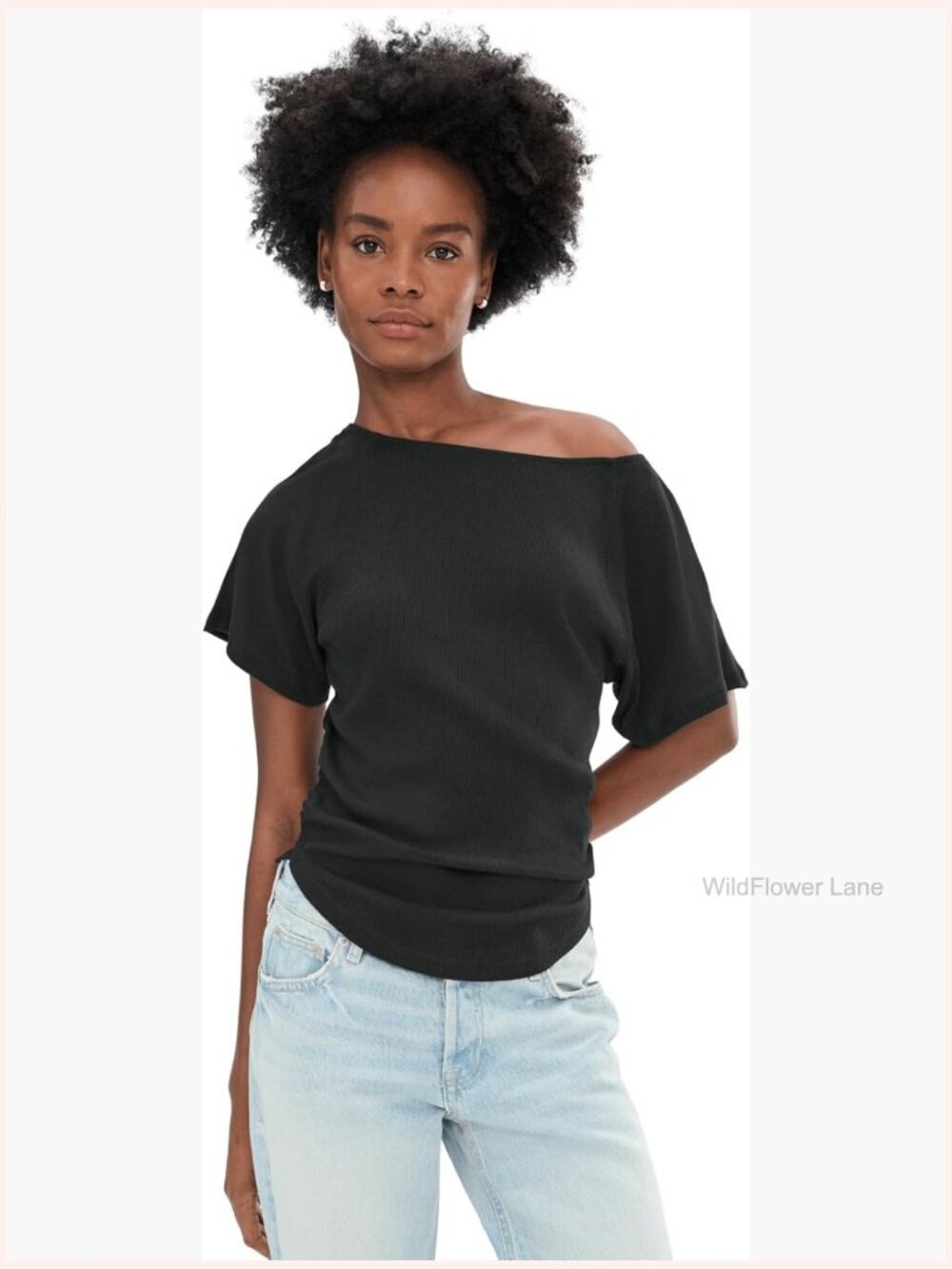 Off-Shoulder Tee with Side Stirrup Details